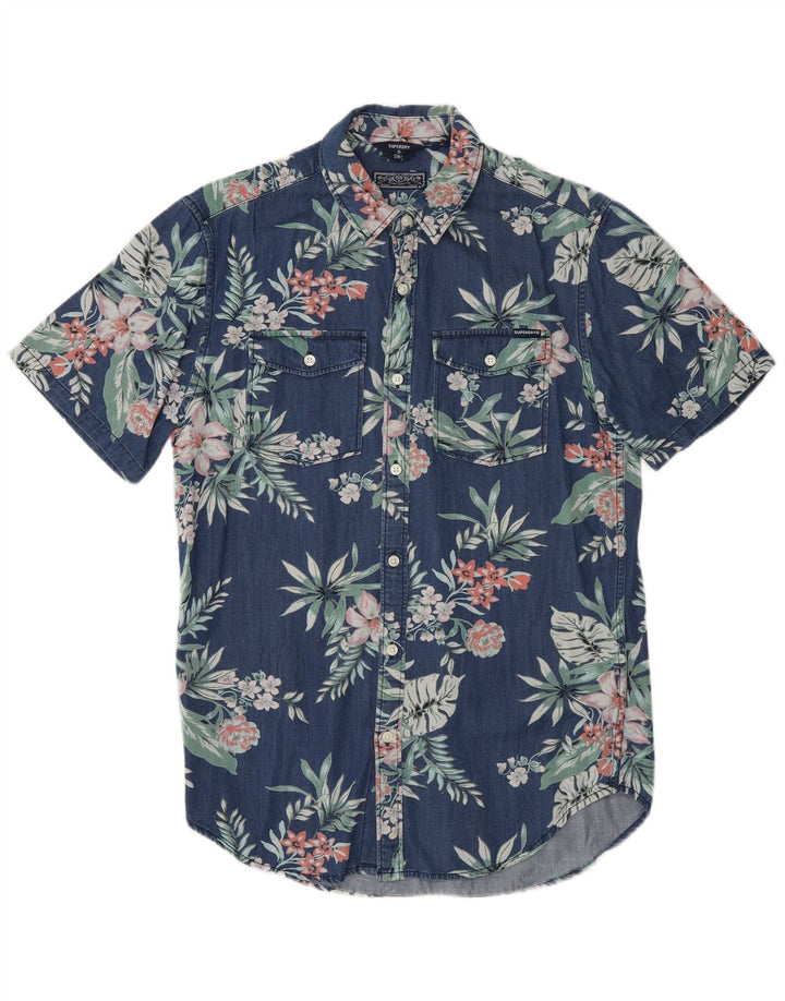 Camisa masculina de manga curta SUPERDRY média azul marinho floral viscose