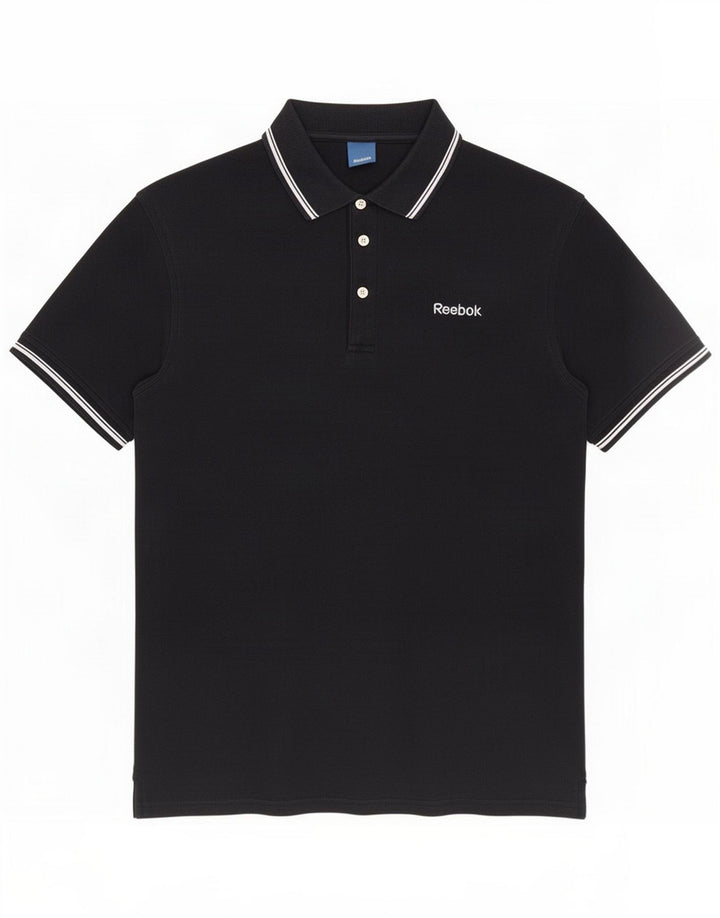 Reebok Camisa polo masculina de algodão preto médio