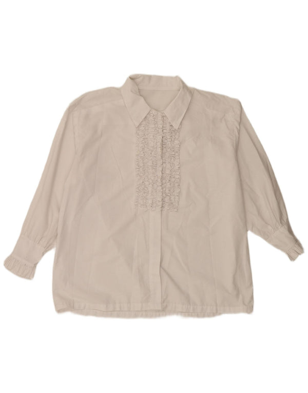 Blusa feminina vintage com babados na frente UK 20 2XL branca
