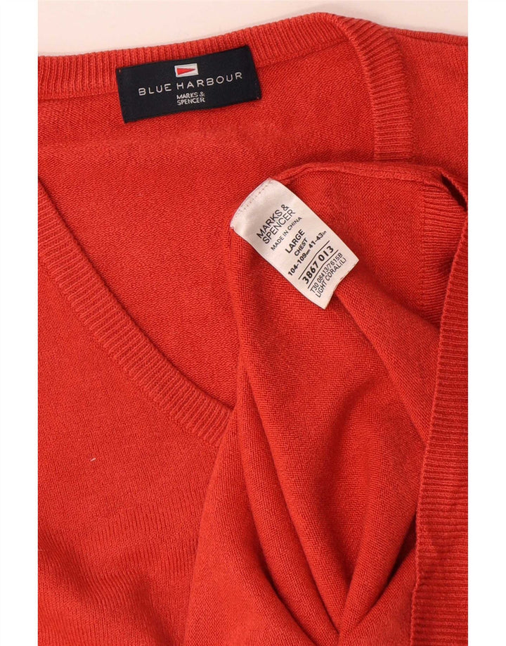 Suéter masculino Marks & Spencer Blue Harbor com decote em V grande acrílico vermelho