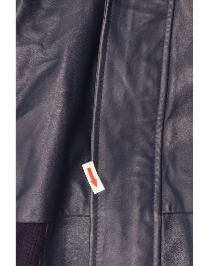 Jaqueta feminina de couro com capuz VINTAGE Reino Unido 14 grande couro azul marinho