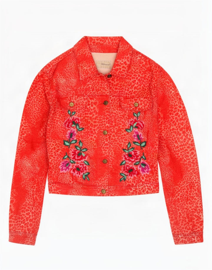Jaqueta jeans feminina Blumarine IT 40 pequena estampa animal vermelha