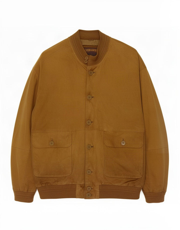 Jaqueta bomber masculina de camurça James Dillon Reino Unido 42 XL couro marrom