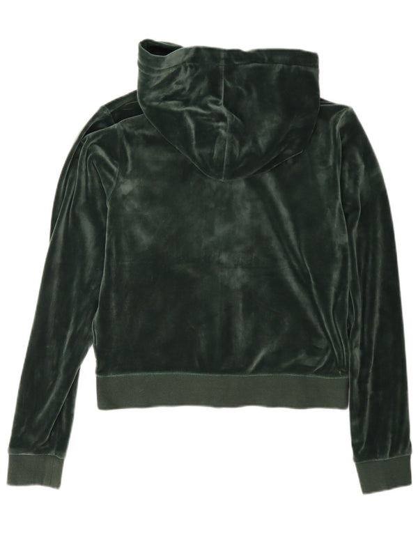 Suéter feminino Juicy Couture com capuz e zíper de veludo UK 14 verde médio