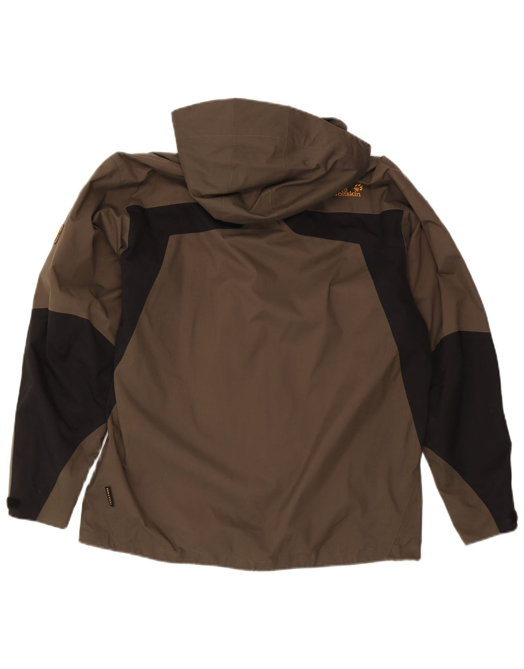 Jaqueta de chuva masculina Jack Wolfskin com capuz UK 36/38 Medium Khaki Colourblock