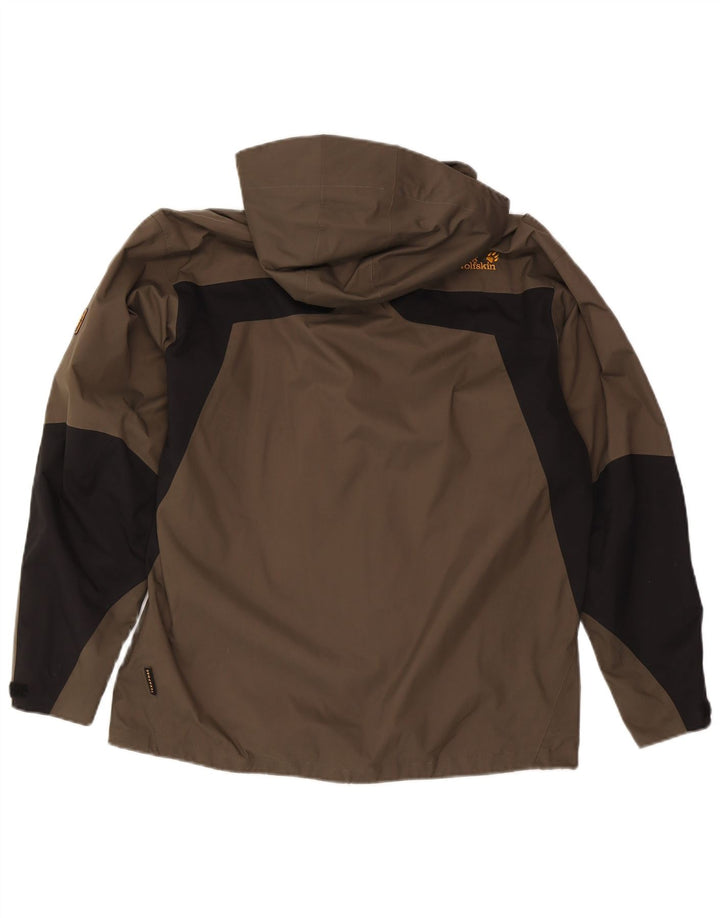 Jaqueta de chuva masculina Jack Wolfskin com capuz UK 36/38 Medium Khaki Colourblock