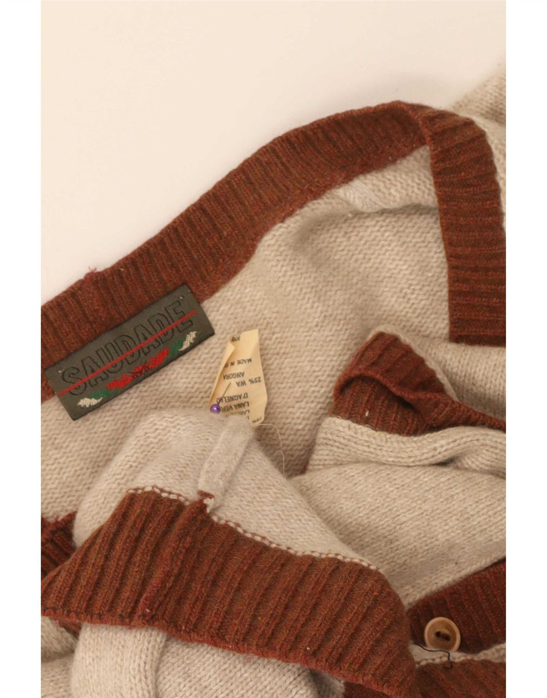 Suéter cardigã masculino vintage pequeno bege argyle/lã diamante
