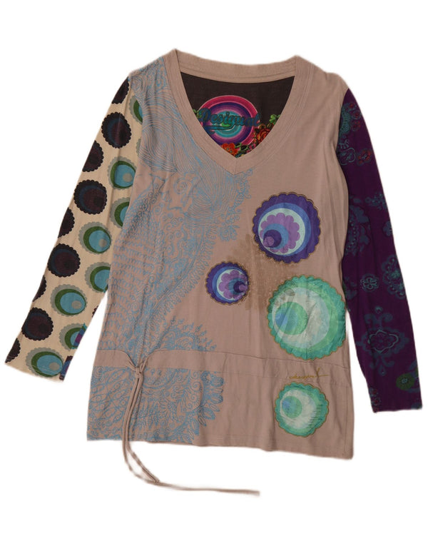 Túnica feminina Desigual com padrão abstrato Reino Unido 18 XL algodão bege