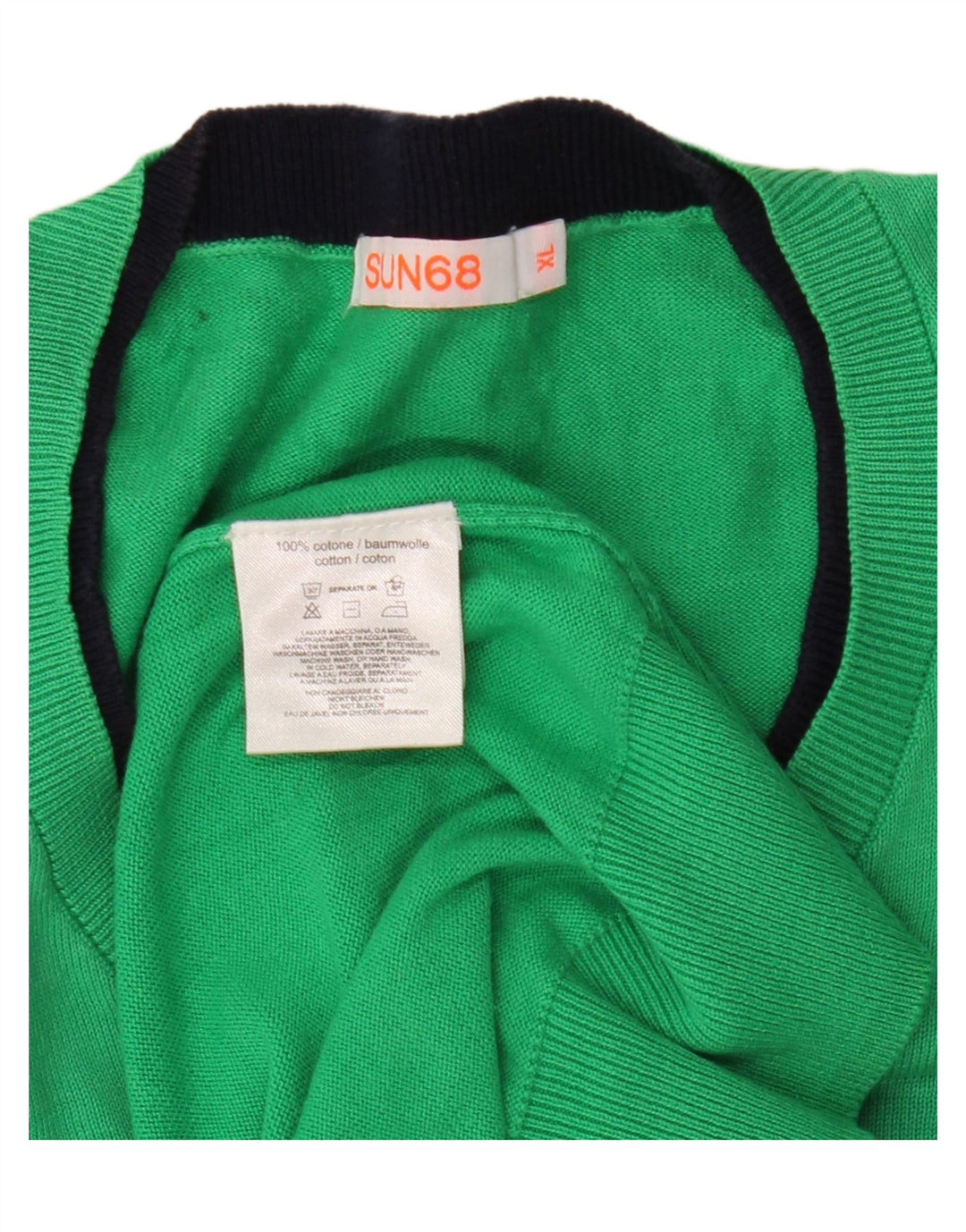 Suéter masculino Sun68 com decote em V XL algodão verde
