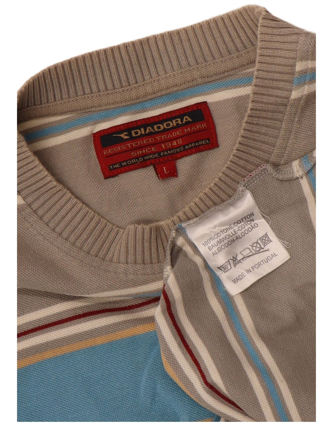 Camiseta masculina Diadora Top grande algodão listrado cinza