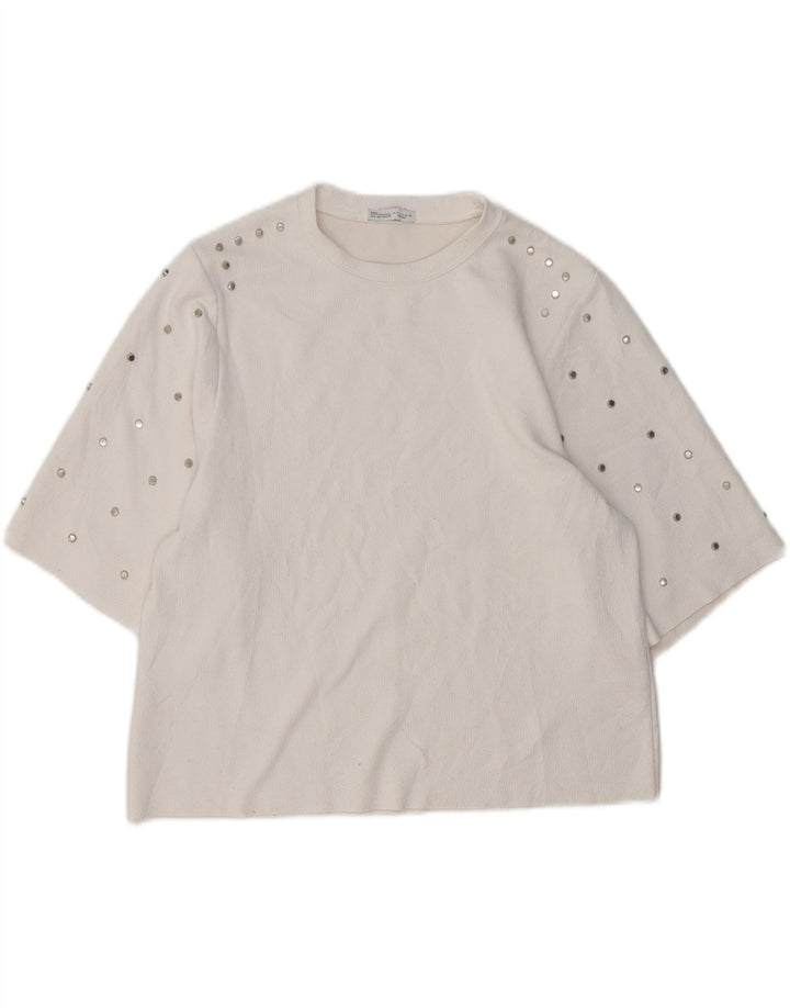 Zara Blusa Feminina Top UK 10 Pequena Branca