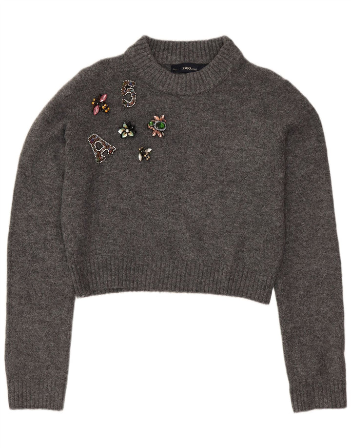 Zara Suéter feminino oversized com gola redonda e gola redonda, Reino Unido 10 pequeno cinza