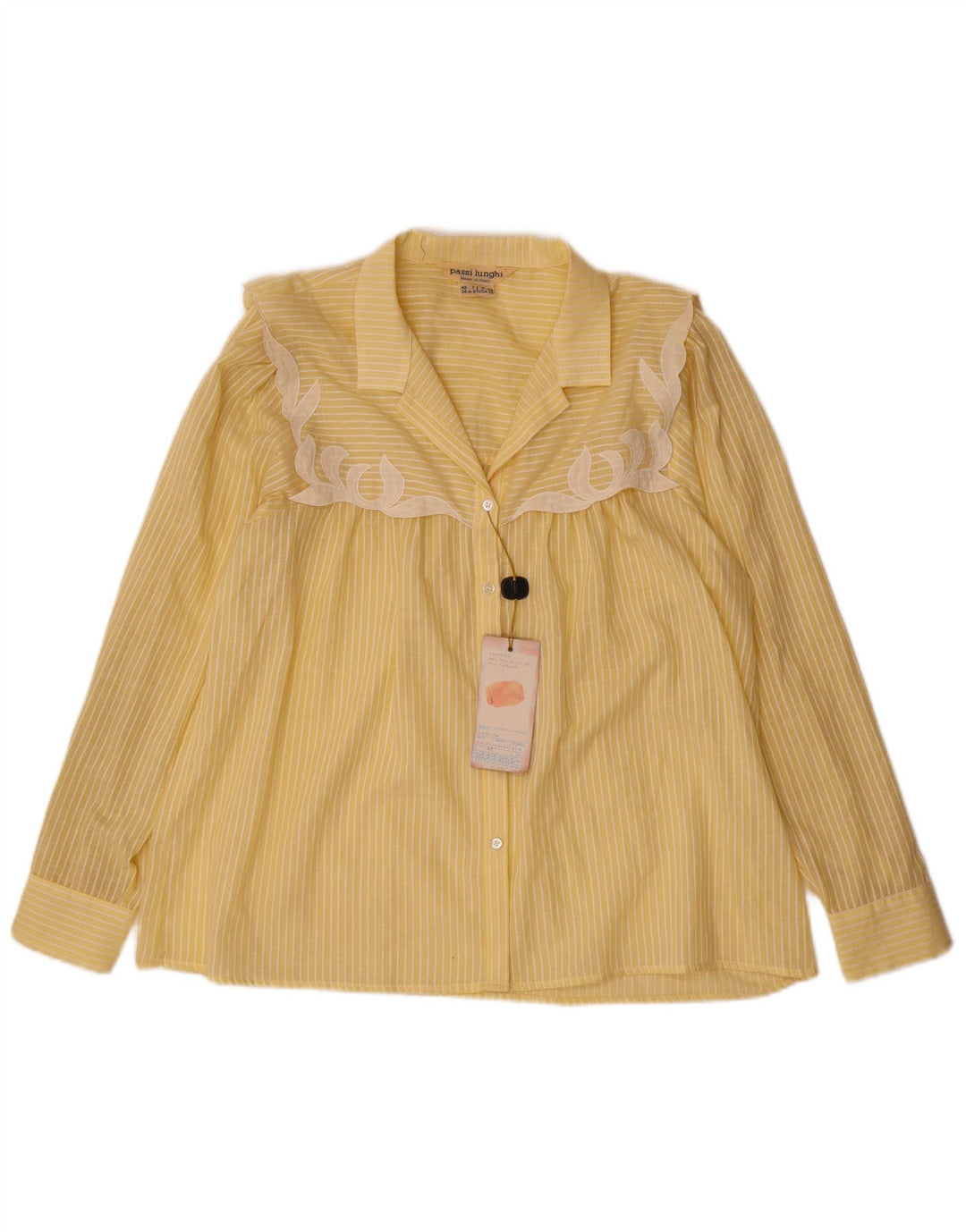 Blusa feminina vintage US 10 poliéster listrado amarelo grande