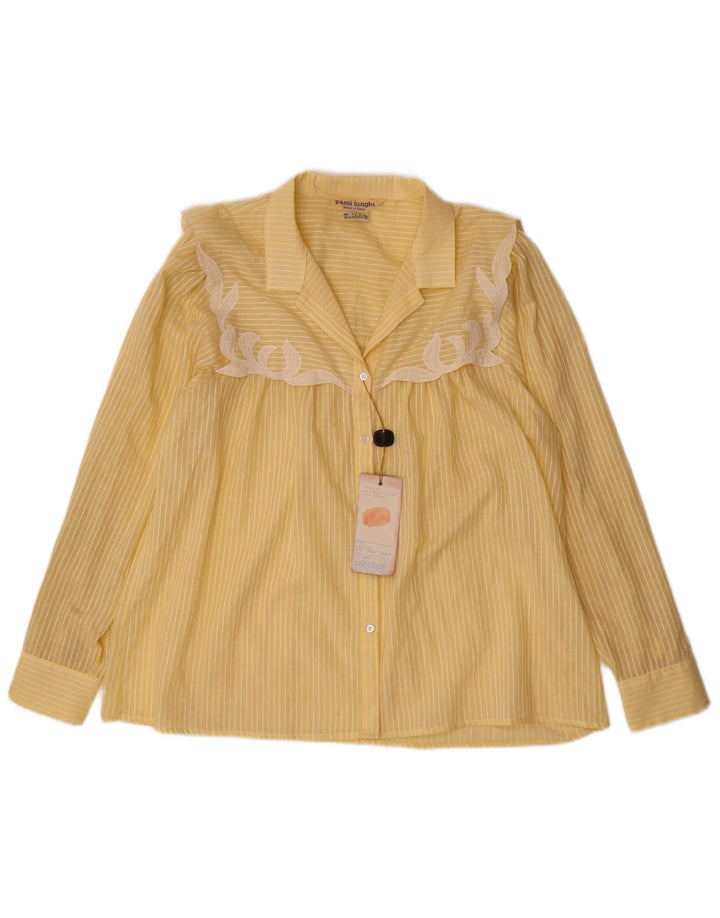Blusa feminina vintage US 10 poliéster listrado amarelo grande