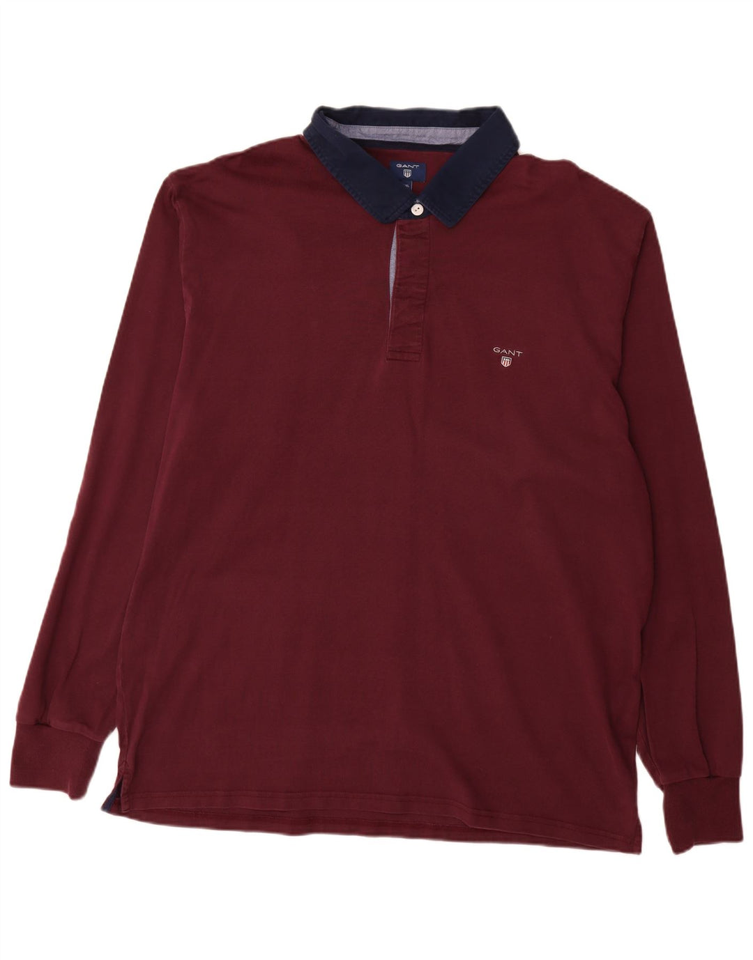 Camisa polo masculina de rugby de manga comprida GANT 4XL algodão colorblock cor de vinho