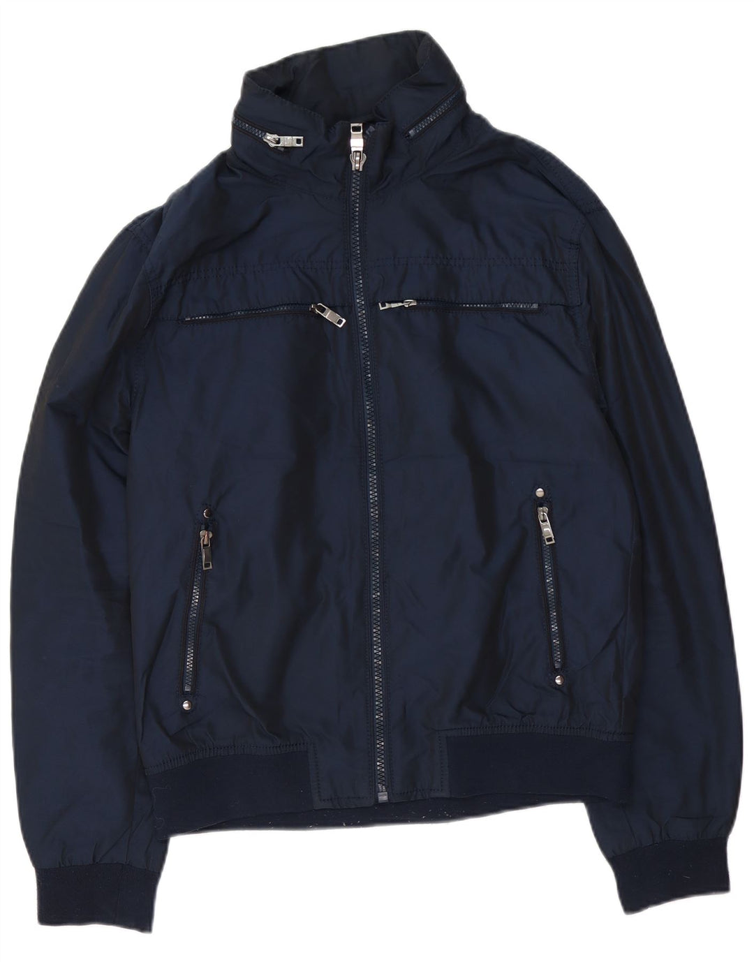 Jaqueta bomber masculina Zara com capuz UK 42 XL azul marinho poliéster