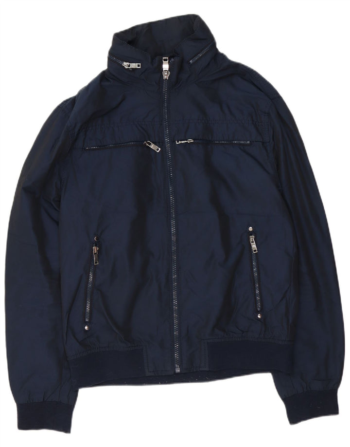Jaqueta bomber masculina Zara com capuz UK 42 XL azul marinho poliéster