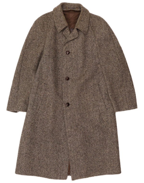 Sobretudo masculino Crombie Reino Unido 36 pequeno espinha de peixe marrom lã nova
