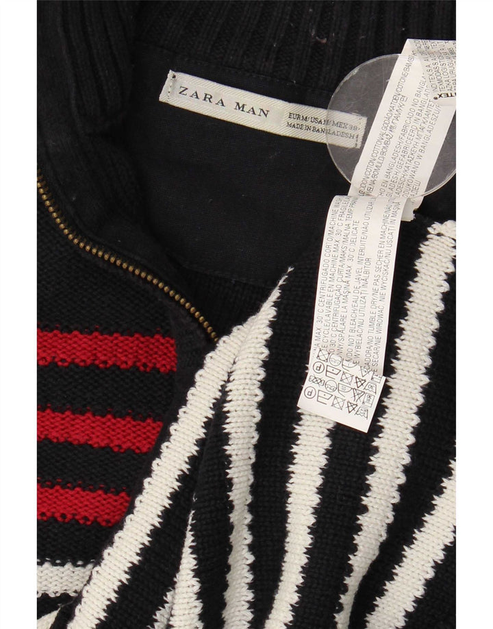 Suéter masculino Zara com zíper e gola alta de algodão listrado azul marinho médio