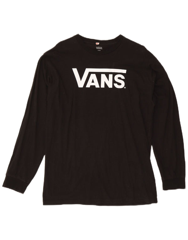 Vans Mens Graphic Top Manga Longa Grande Algodão Preto