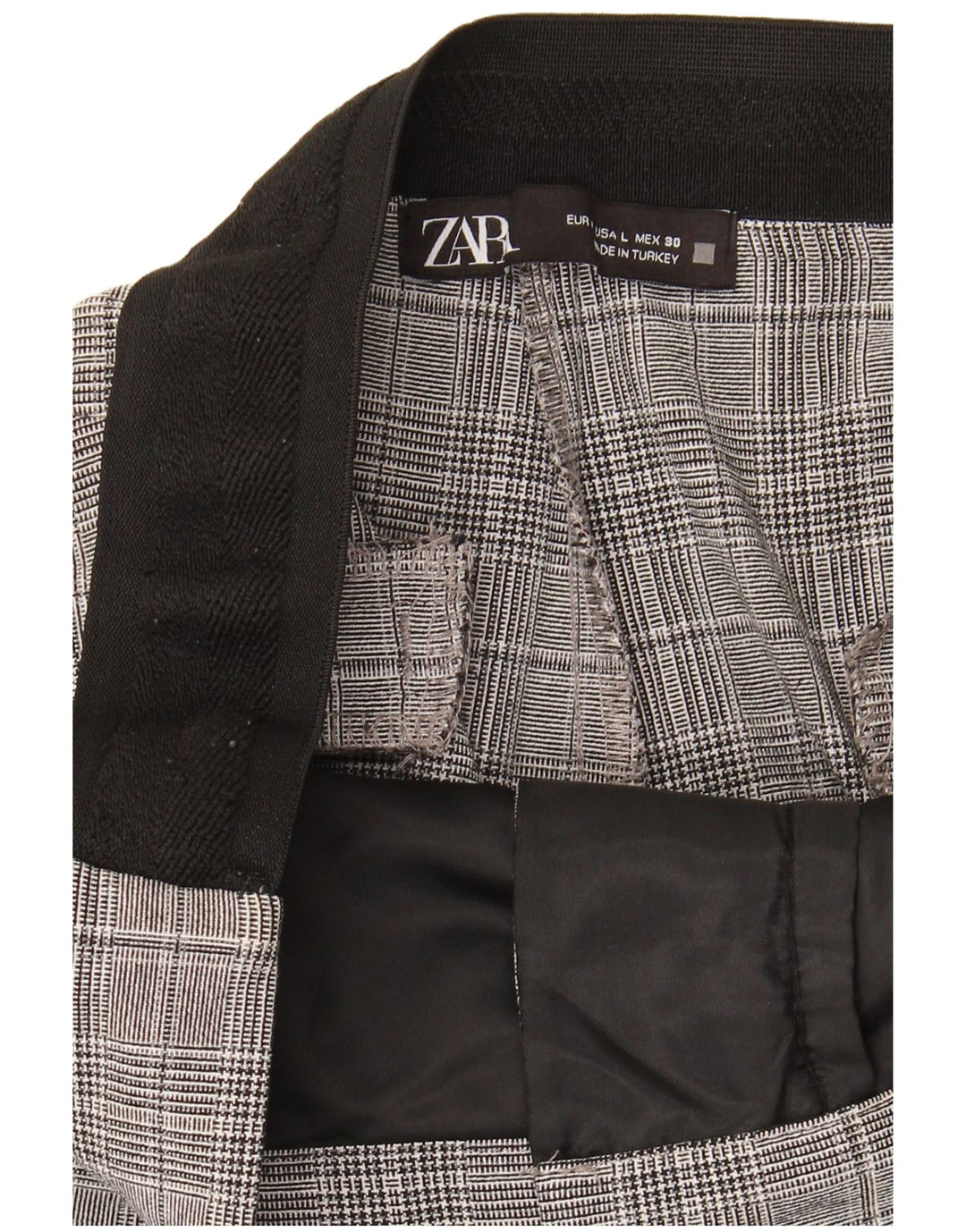Zara Calça feminina cortada grande W30 L25 xadrez cinza