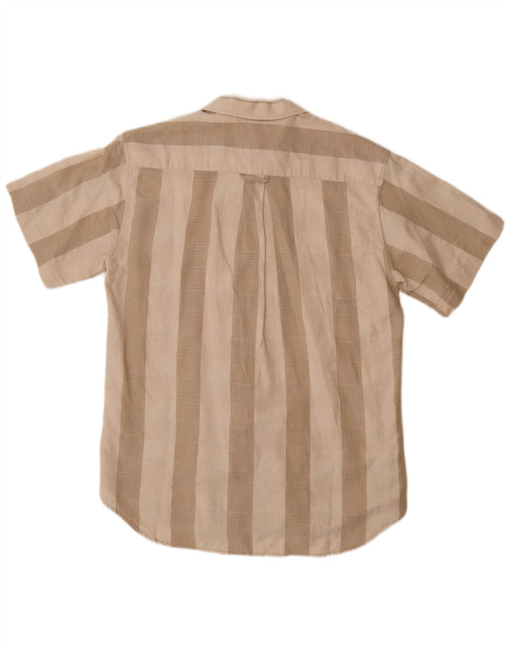 Camisa masculina de manga curta WALBUSCH tamanho 39/40 linho listrado bege médio