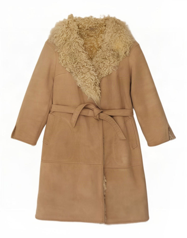 Casaco feminino vintage de shearling UK 8 pequeno bege