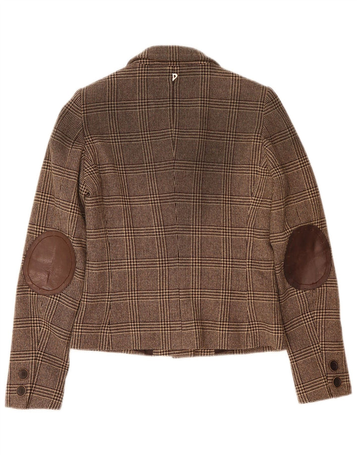 Jaqueta blazer feminina Dondup de 6 botões IT 42 lã houndstooth marrom médio