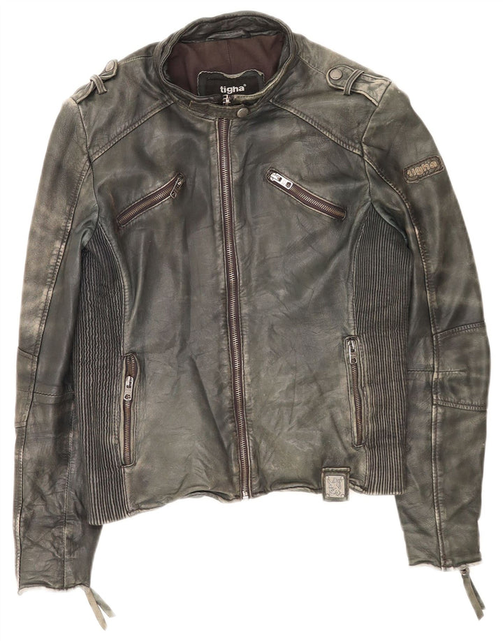 Jaqueta feminina de couro Tigha Racer UK 16 grande cáqui