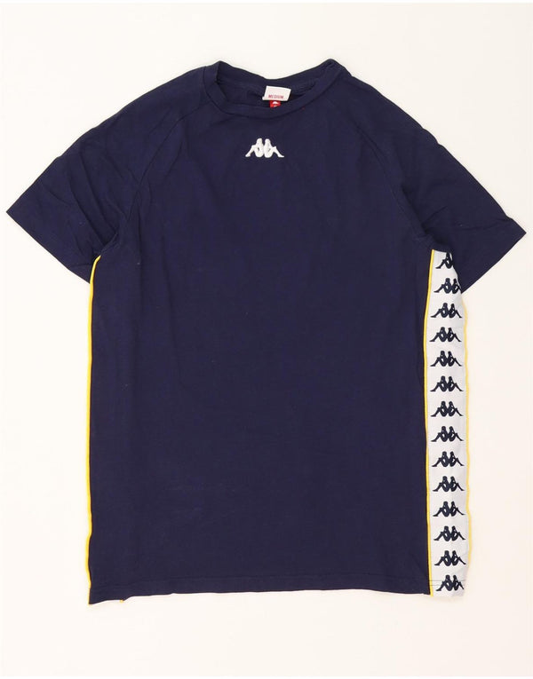 Camiseta gráfica masculina Kappa Top médio azul marinho algodão colorblock