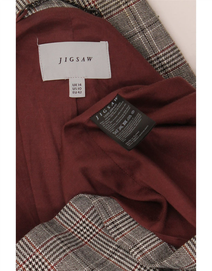 Jaqueta blazer feminina JIGSAW com peito duplo Reino Unido 14 grande cinza houndstooth