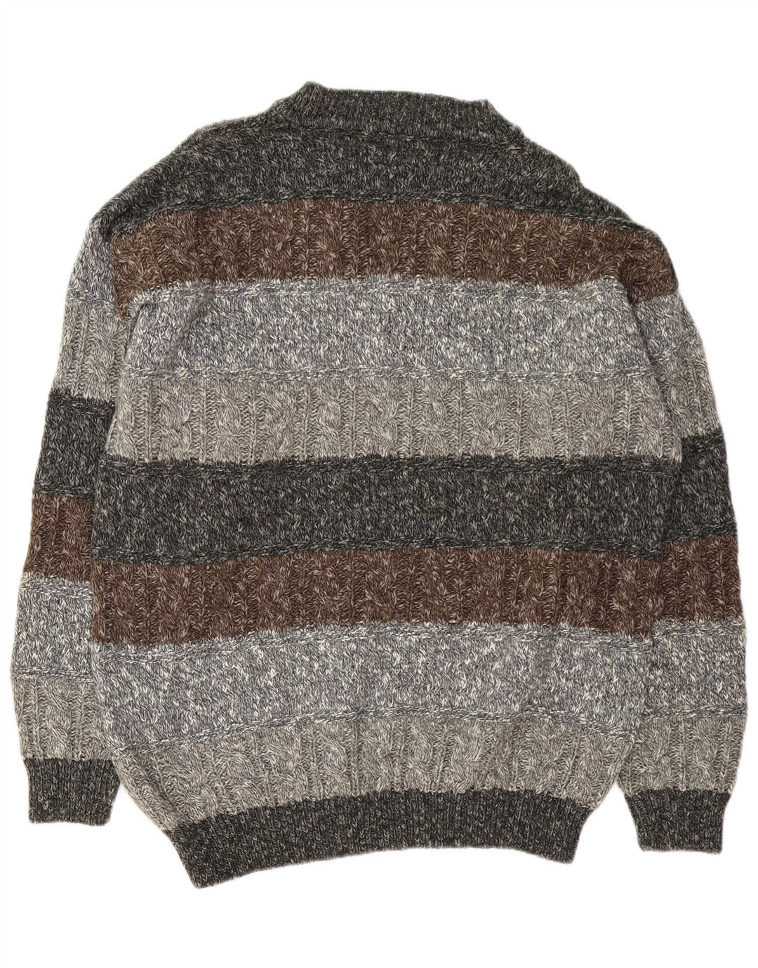 Suéter masculino vintage com decote em V XL lã listrada cinza