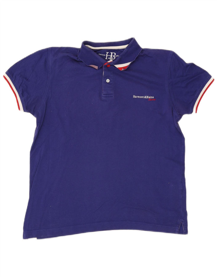 Camisa polo masculina Harmont & Blaine pequena azul algodão