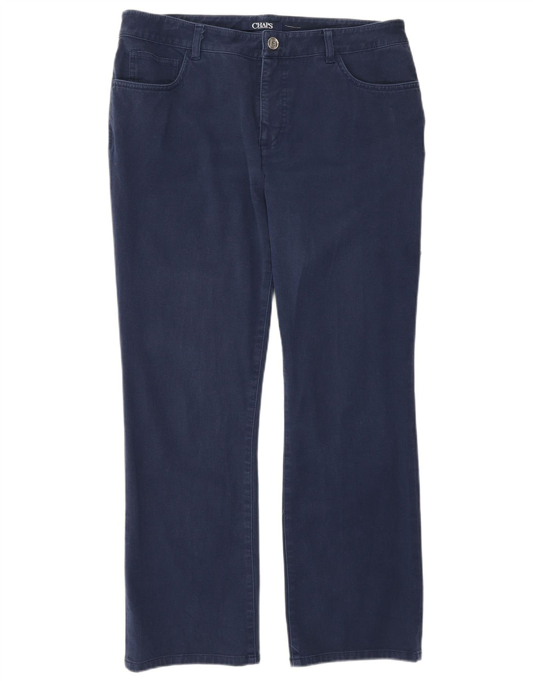 Calça jeans reta feminina Chaps US 12 grande W32 L28 algodão azul marinho