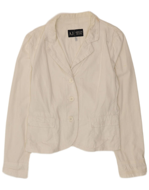 Jaqueta blazer feminina Armani Jeans com 3 botões Reino Unido 18 XL algodão branco
