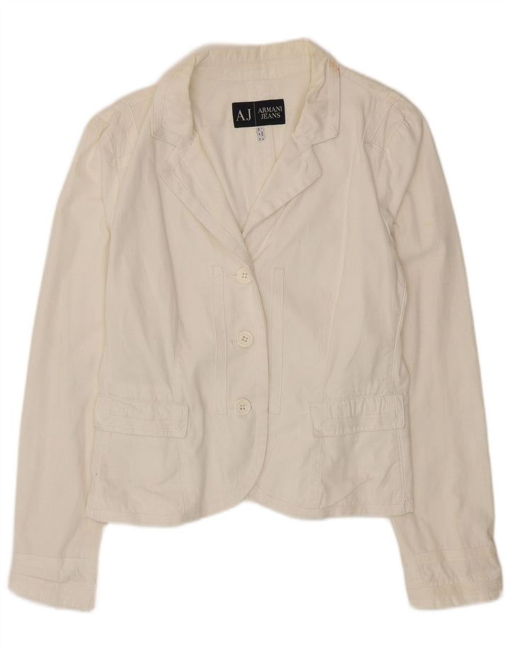 Jaqueta blazer feminina Armani Jeans com 3 botões Reino Unido 18 XL algodão branco