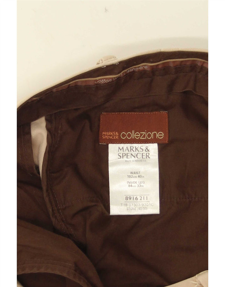 Calça masculina Marks & Spencer com pegged terno W40 L33 algodão bege