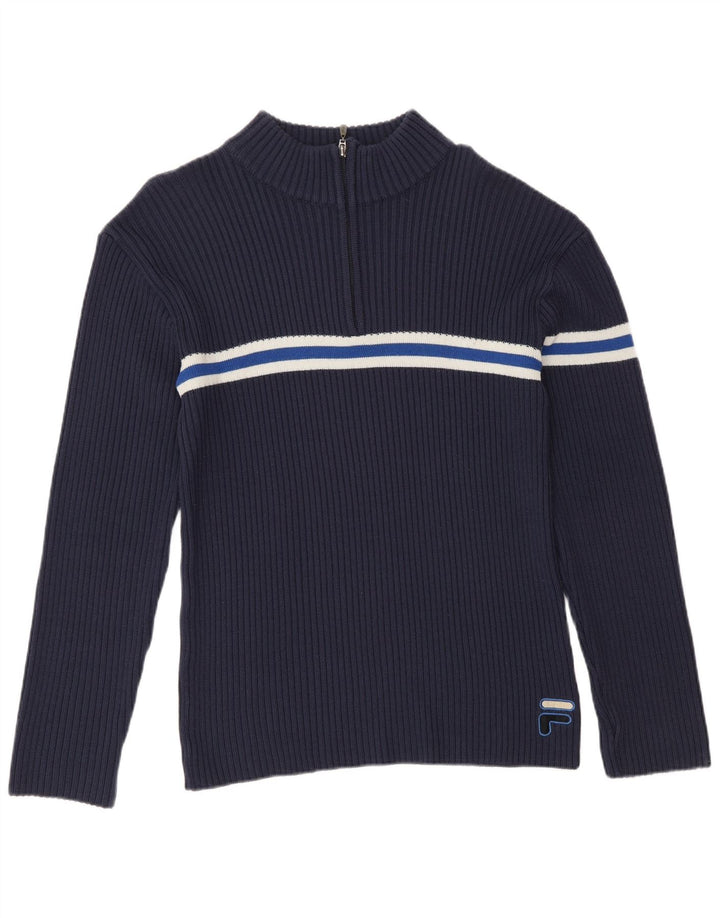 Suéter masculino Fila com zíper e gola IT 50 médio azul marinho listrado