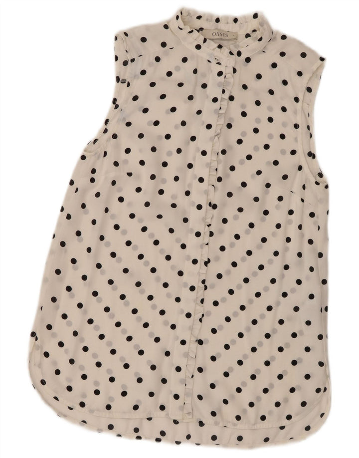 Blusa feminina sem mangas Oasis UK 8 pequena bolinha branca poliéster
