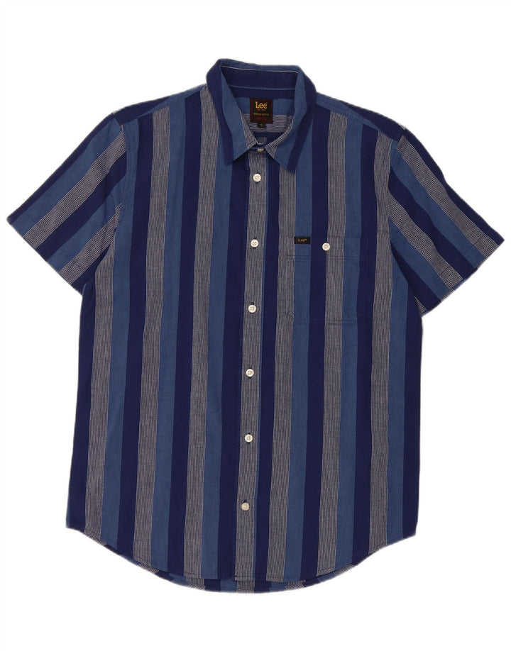 Camisa masculina Lee manga curta regular fit algodão listrado azul médio