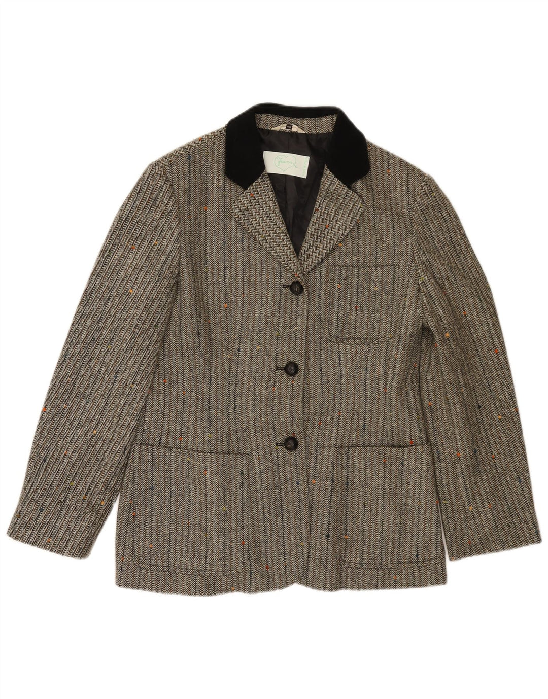 Jaqueta blazer feminina vintage com 3 botões IT 46 lã espinha de peixe cinza grande