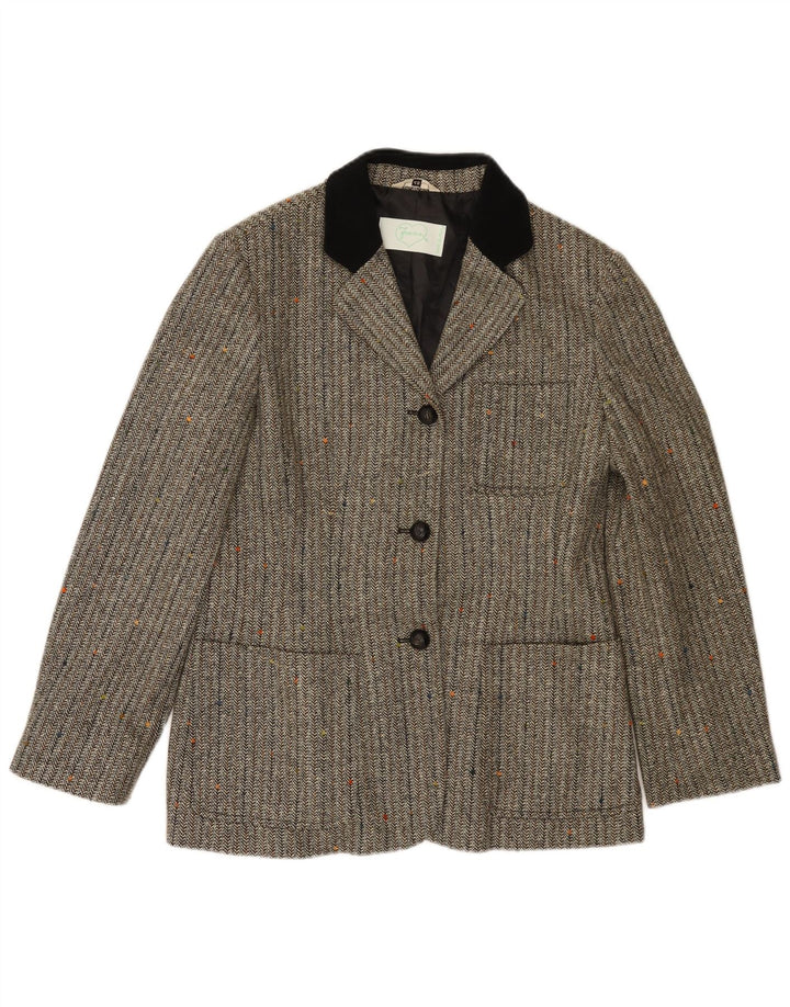 Jaqueta blazer feminina vintage com 3 botões IT 46 lã espinha de peixe cinza grande