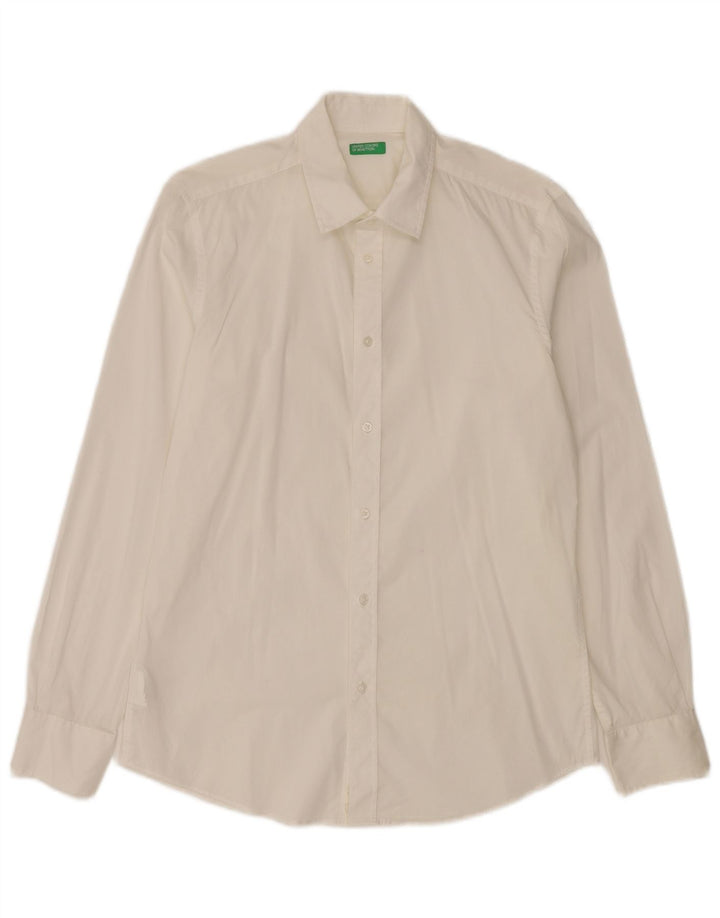 Camisa masculina Benetton de algodão branco médio