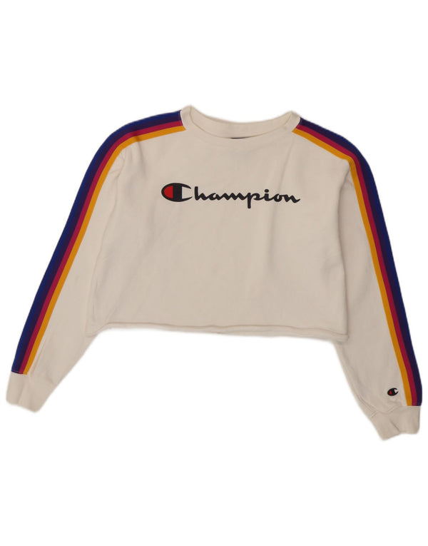 Champion Womens Oversized Graphic Sweatshirt Jumper UK 10 Small White