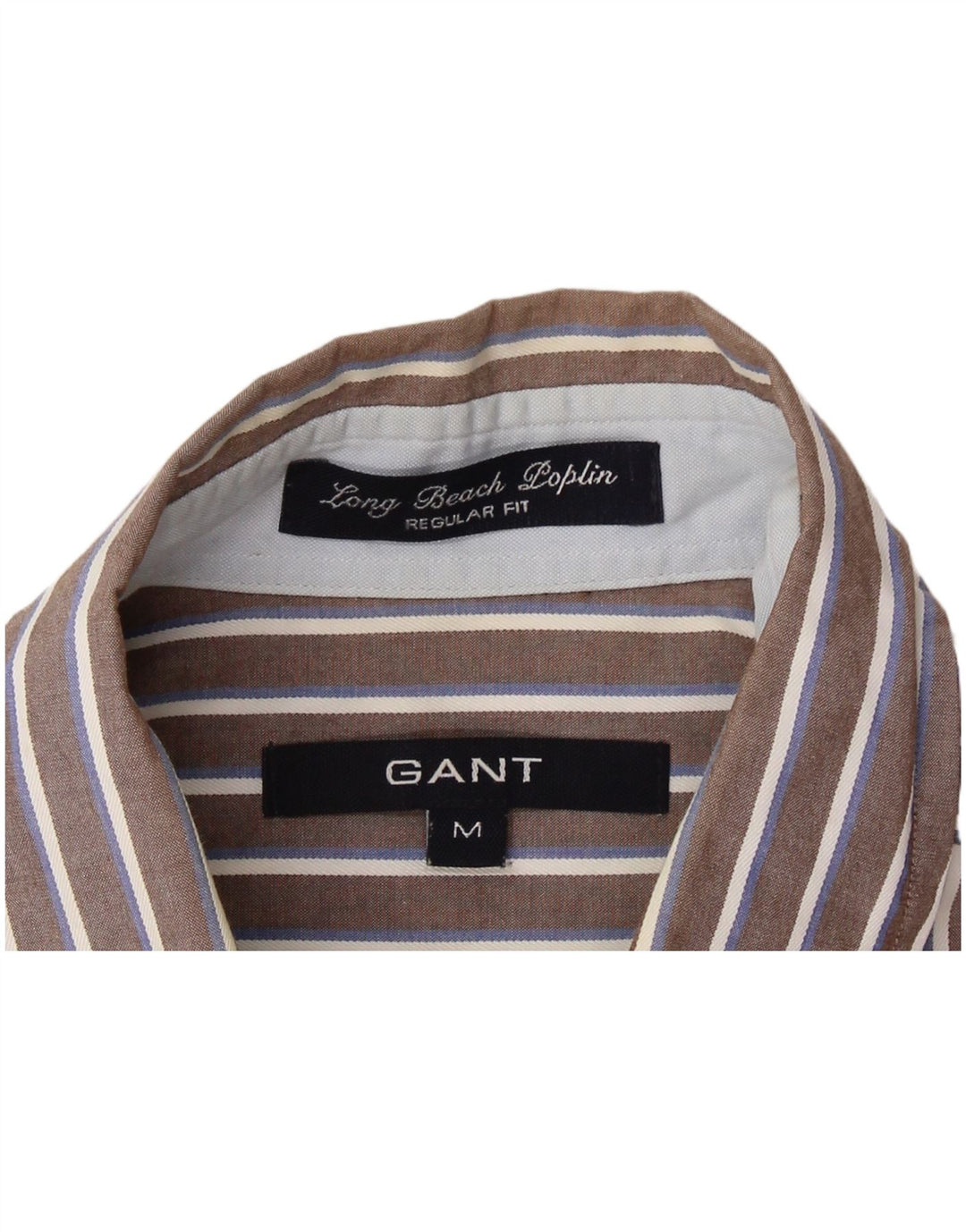 Camisa masculina GANT de manga curta com ajuste regular, algodão listrado marrom médio