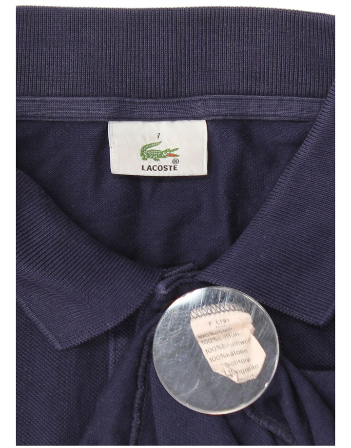 Camisa polo masculina de manga comprida Lacoste tamanho 7 2XL algodão azul marinho