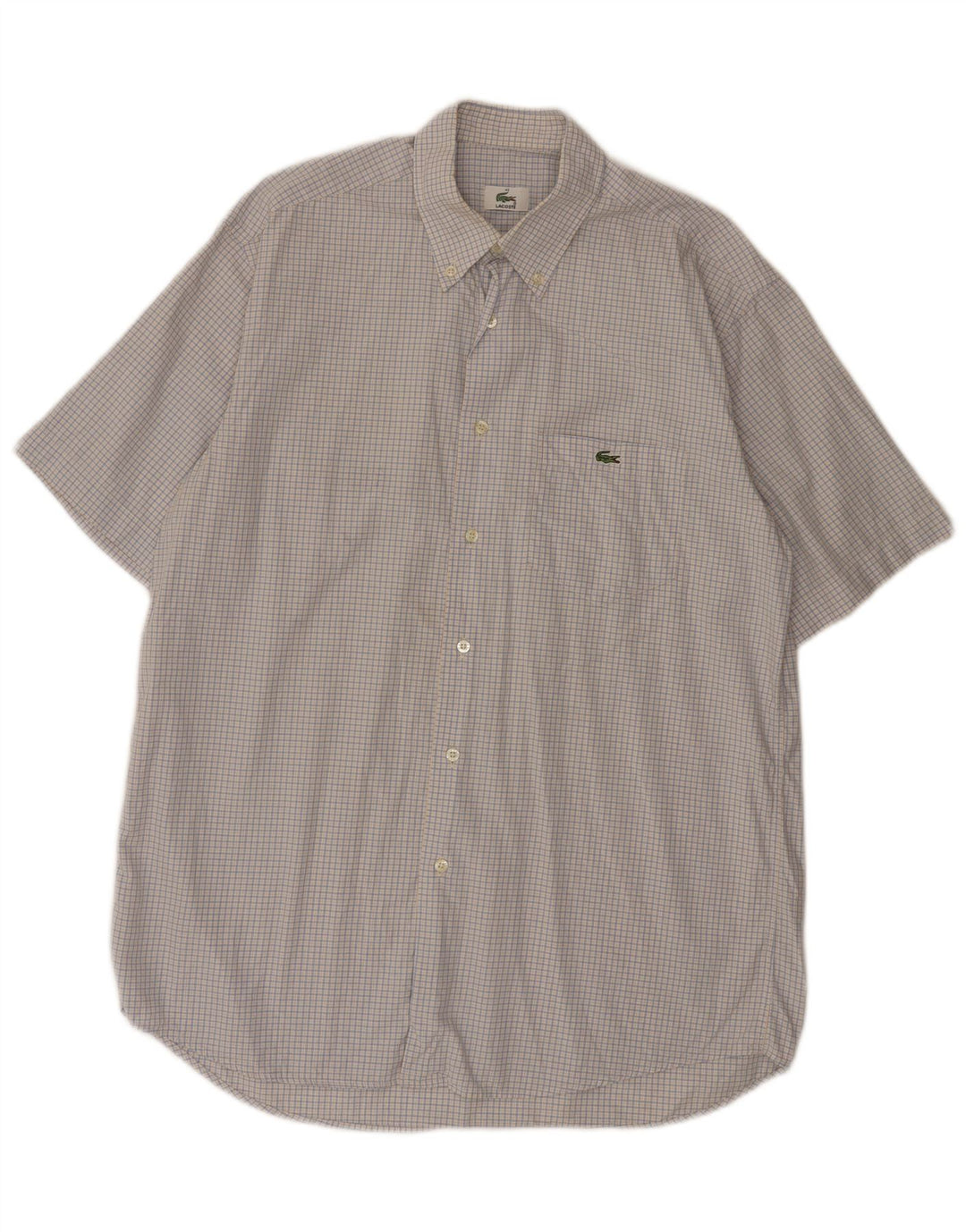 Lacoste camisa masculina de manga curta tamanho 40 algodão xadrez azul médio