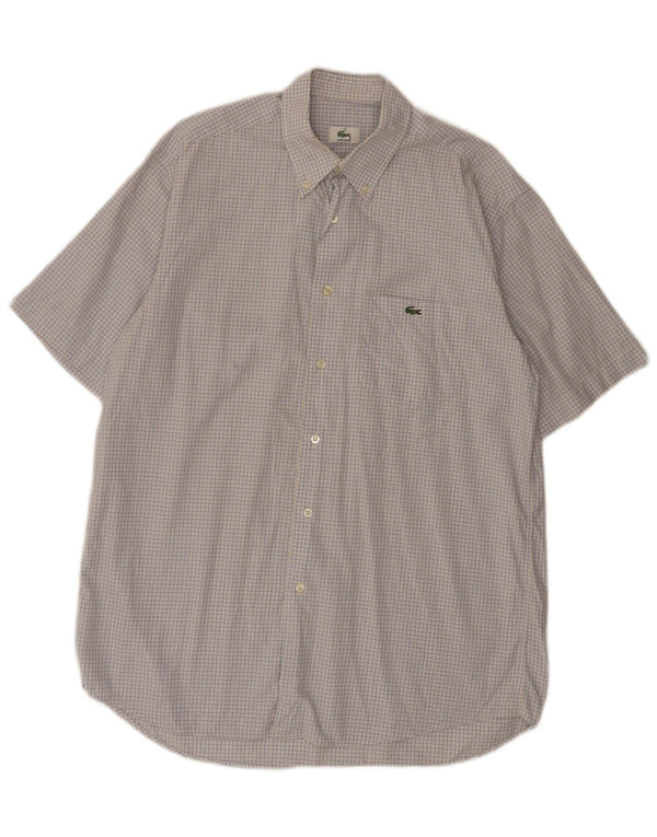 Lacoste camisa masculina de manga curta tamanho 40 algodão xadrez azul médio