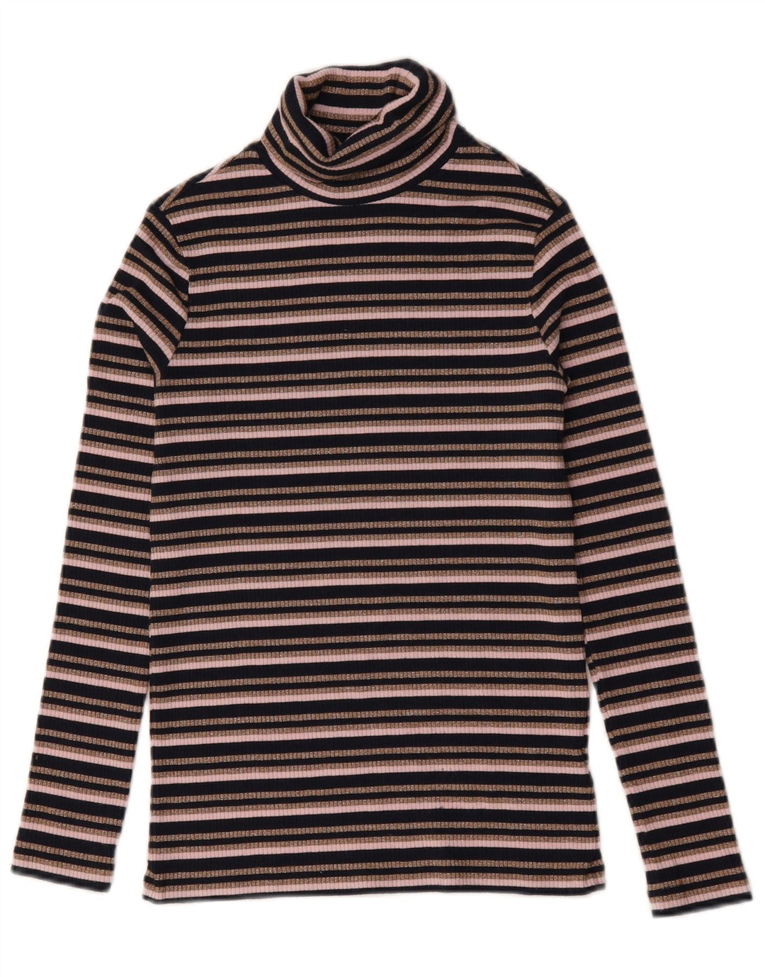 Marks & Spencer Top feminino com gola redonda e manga comprida Reino Unido 10 listrado preto pequeno