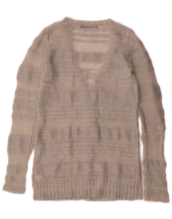 Suéter cardigã feminino Calvin Klein Jeans UK 14 grande cinza listrado acrílico